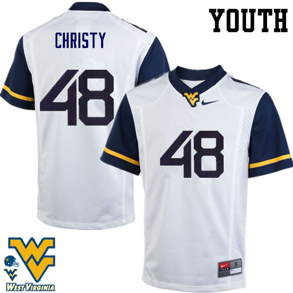 Youth #48 Mac Christy West Virginia Mountaineers College Football Jerseys-White
